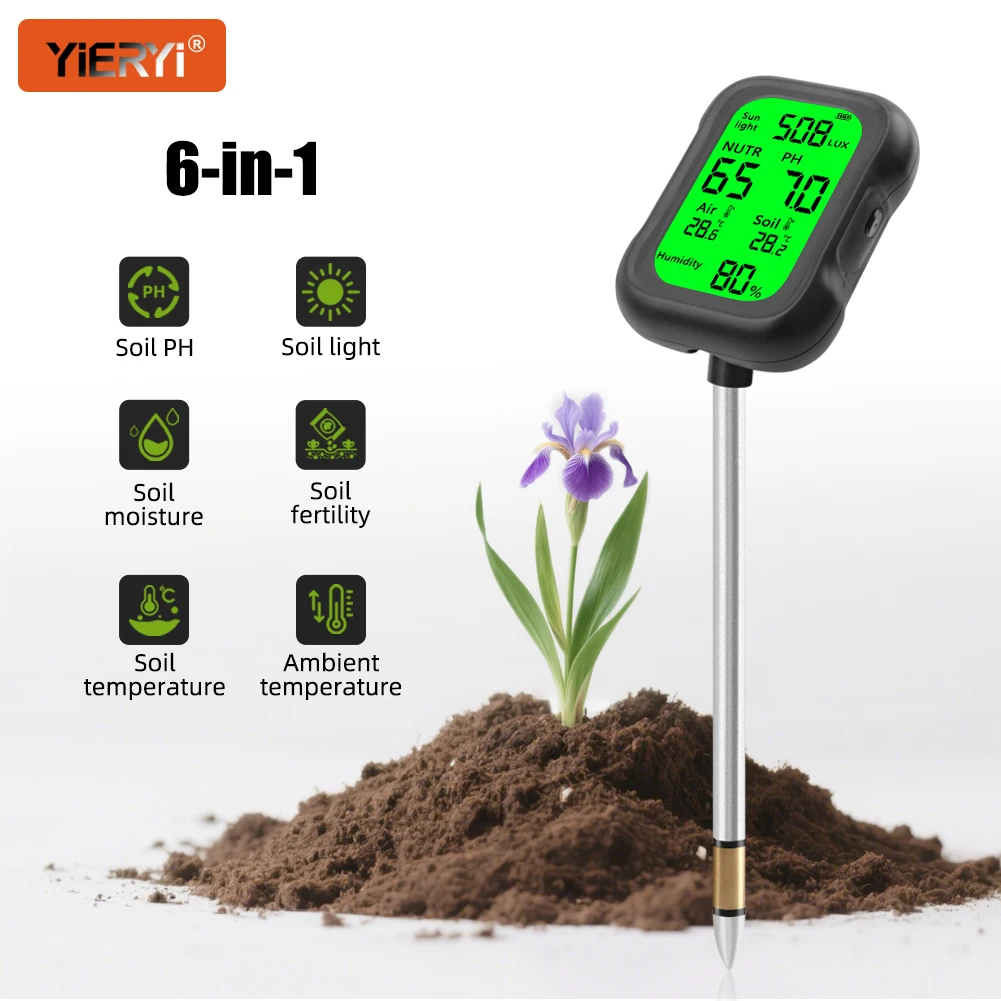 Soil Moisture Meter with Light Sensor 6-in-1 Digital Soil Tester for Plants with Accurate Lux & Humidity Display Indoor Outdoor
Soil Moisture Meter with Light Sensor 6-in-1 Digital Soil Tester for Plants with Accurate Lux & Humidity Display Indoor Outdoor