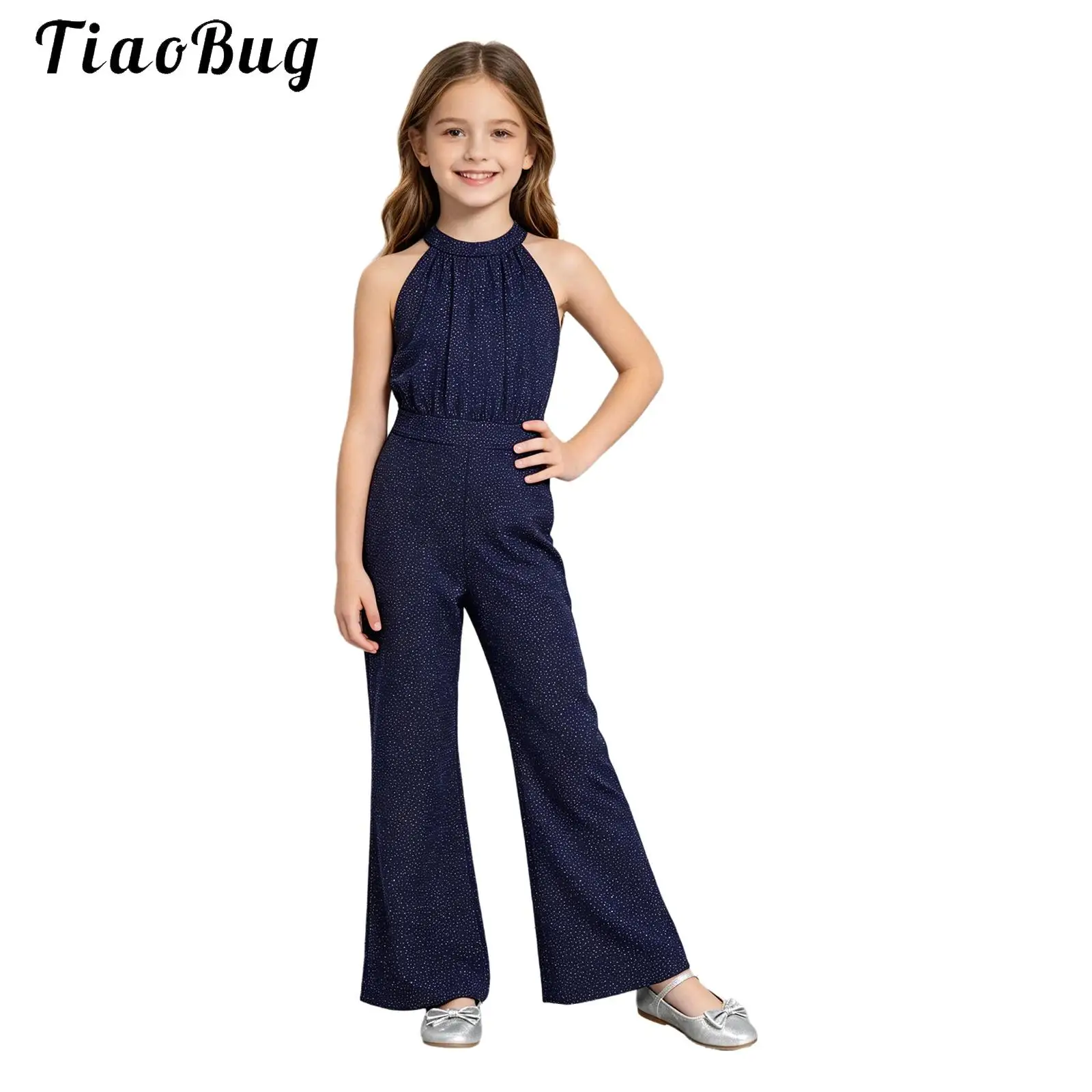 Girls Shimmery Flare Jumpsuit Glittery Dots Party Rompers Child Halter Sleeveless Wide Leg Bodysuit for Wedding Pageant Birthday
Girls Shimmery Flare Jumpsuit Glittery Dots Party Rompers Child Halter Sleeveless Wide Leg Bodysuit for Wedding Pageant Birthday