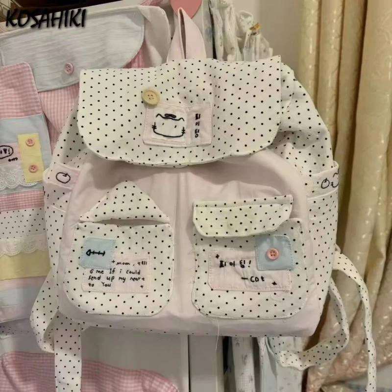 Japanese Sweet Girl Dot Backpack Patchwork Contrast Color Kawaii Cute Schoolbags Women Y2k Aesthetic Chic Backpacks for Students
Japanese Sweet Girl Dot Backpack Patchwork Contrast Color Kawaii Cute Schoolbags Women Y2k Aesthetic Chic Backpacks for Students
