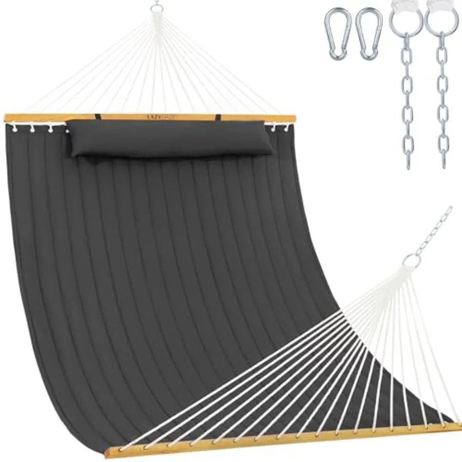 Outdoor 12 ft double quilted polyester hammock with spreader bar and detachable pillow, gray, 450 lbs capacity for patio, pools
Outdoor 12 ft double quilted polyester hammock with spreader bar and detachable pillow, gray, 450 lbs capacity for patio, pools