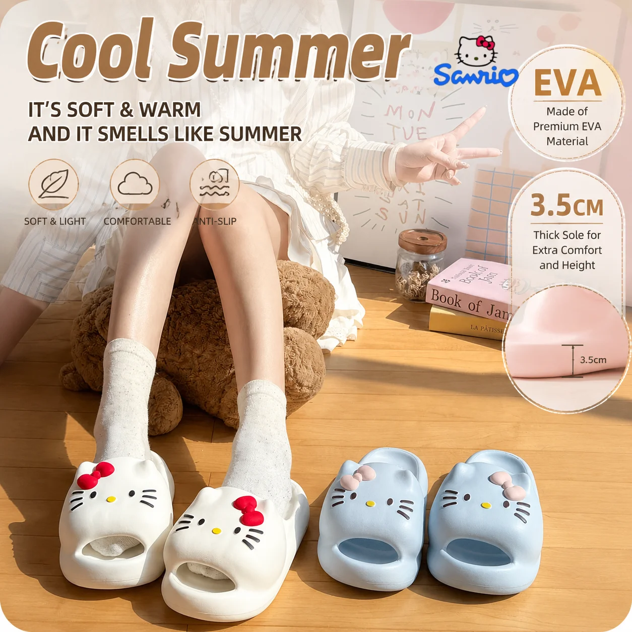 Sanrio Hello Kitty Summer Women Teens Cute Cartoon EVA Thick Sole Slides Lightweight Home Outdoor Anti‑Slip Shoes Slippers Gift
Sanrio Hello Kitty Summer Women Teens Cute Cartoon EVA Thick Sole Slides Lightweight Home Outdoor Anti‑Slip Shoes Slippers Gift