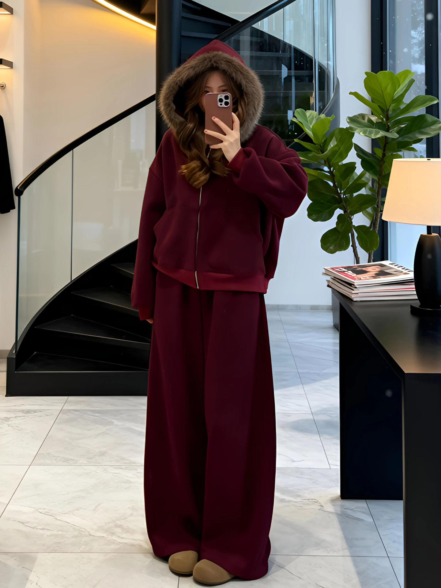 Korean Style Fleece Lined Hooded Jacket And Wide Leg Pants Set Women's Fashion Casual Outfit Autumn Winter New Arrival
Korean Style Fleece Lined Hooded Jacket And Wide Leg Pants Set Women's Fashion Casual Outfit Autumn Winter New Arrival