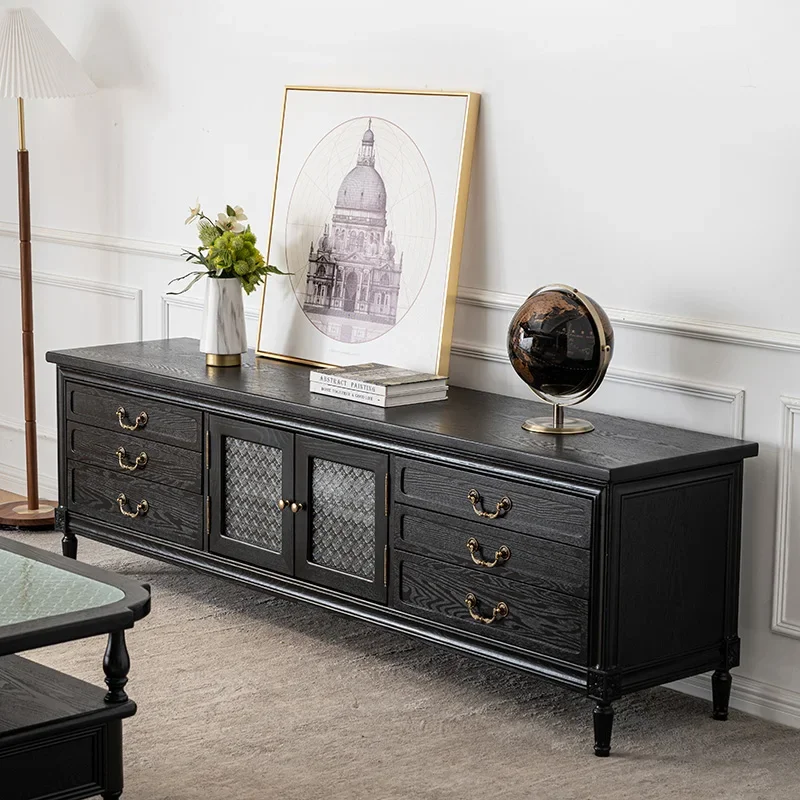 Black solid wood TV cabinet retro style simple light luxury locker
Black solid wood TV cabinet retro style simple light luxury locker