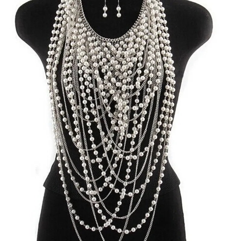 Multi-layer Design Resembling Pearl Chain Body Chain And Earrings Set - Party Bride's Dress Accessory Set
Multi-layer Design Resembling Pearl Chain Body Chain And Earrings Set - Party Bride's Dress Accessory Set