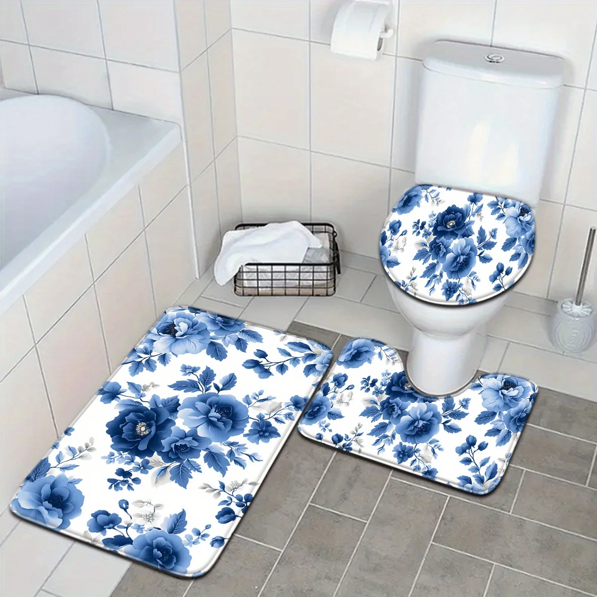 3-piece set of cute blue peony pattern bathroom anti-slip mat set toilet lid U-shaped foot mat suitable for bathroom decoration
3-piece set of cute blue peony pattern bathroom anti-slip mat set toilet lid U-shaped foot mat suitable for bathroom decoration