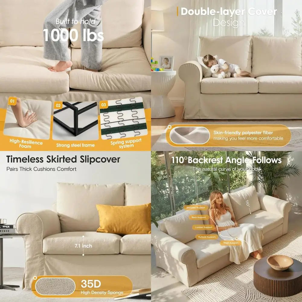 89 Inch 3-Seat Deep Comfort Couch with High Back Support, Removable Washable Covers, Rolled-Arm Design - Beige
89 Inch 3-Seat Deep Comfort Couch with High Back Support, Removable Washable Covers, Rolled-Arm Design - Beige