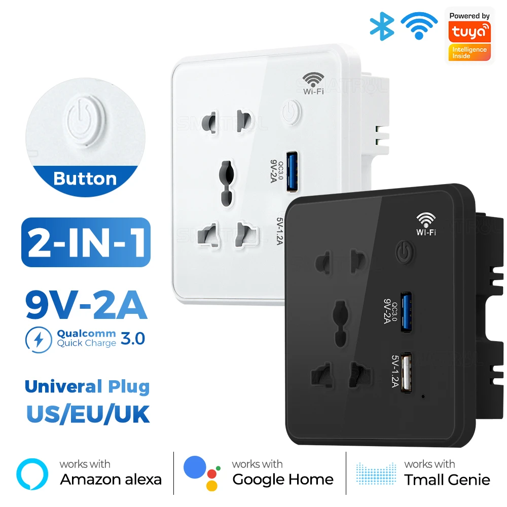 Tuya Wifi Wall Smart Socket US EU UK Plug Tempered Glass Quick Fast Charger 3.0 USB Charging Timing App For Google Home Alexa
Tuya Wifi Wall Smart Socket US EU UK Plug Tempered Glass Quick Fast Charger 3.0 USB Charging Timing App For Google Home Alexa