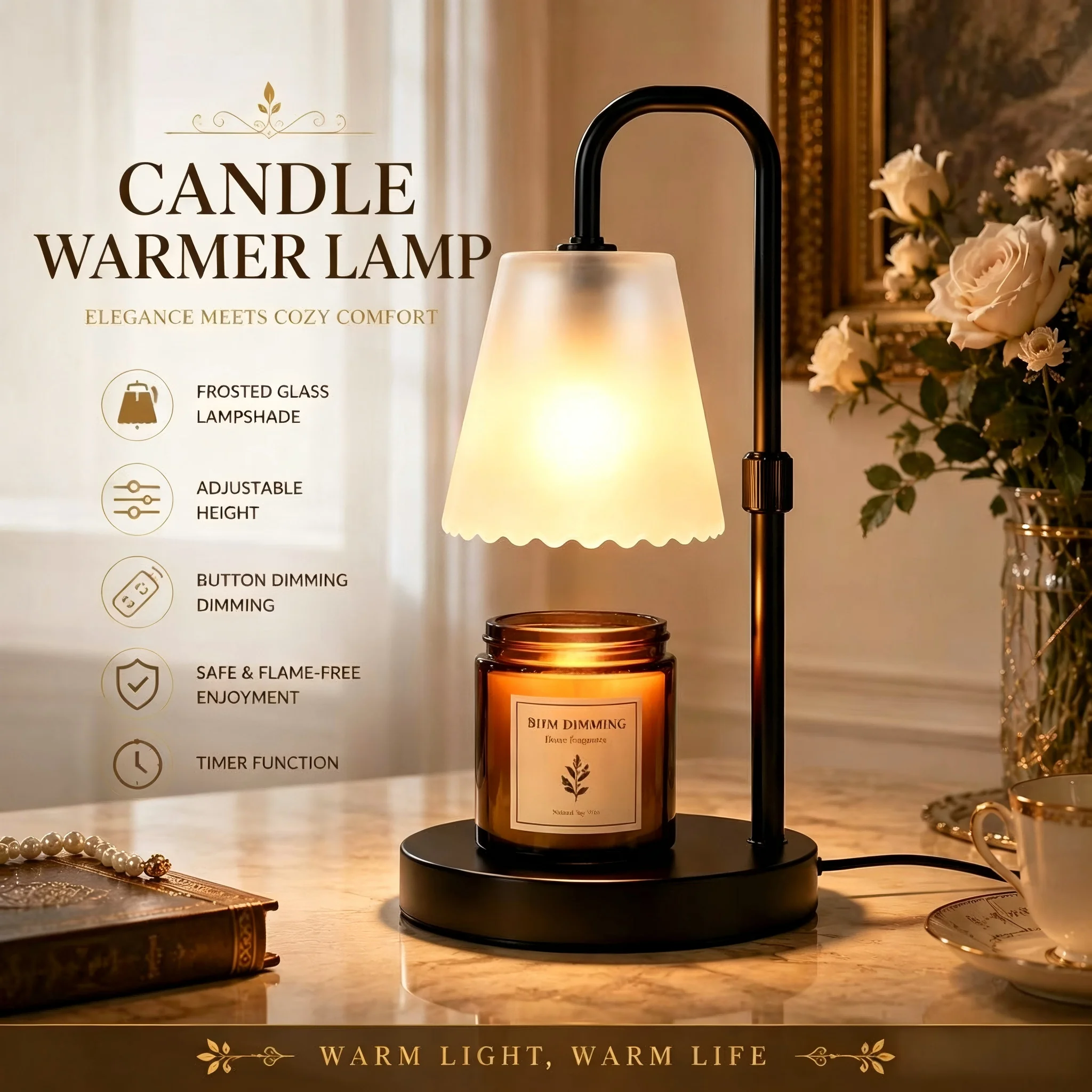 Flameless Candle Warmer Lamp with 4-Key Smart Timer Adjustable Brightness Wax Melter Heater for Scented Candles Black Metal Stand Frosted Shade US Standard
Flameless Candle Warmer Lamp with 4-Key Smart Timer Adjustable Brightness Wax Melter Heater for Scented Candles Black Metal Stand Frosted Shade US Standard