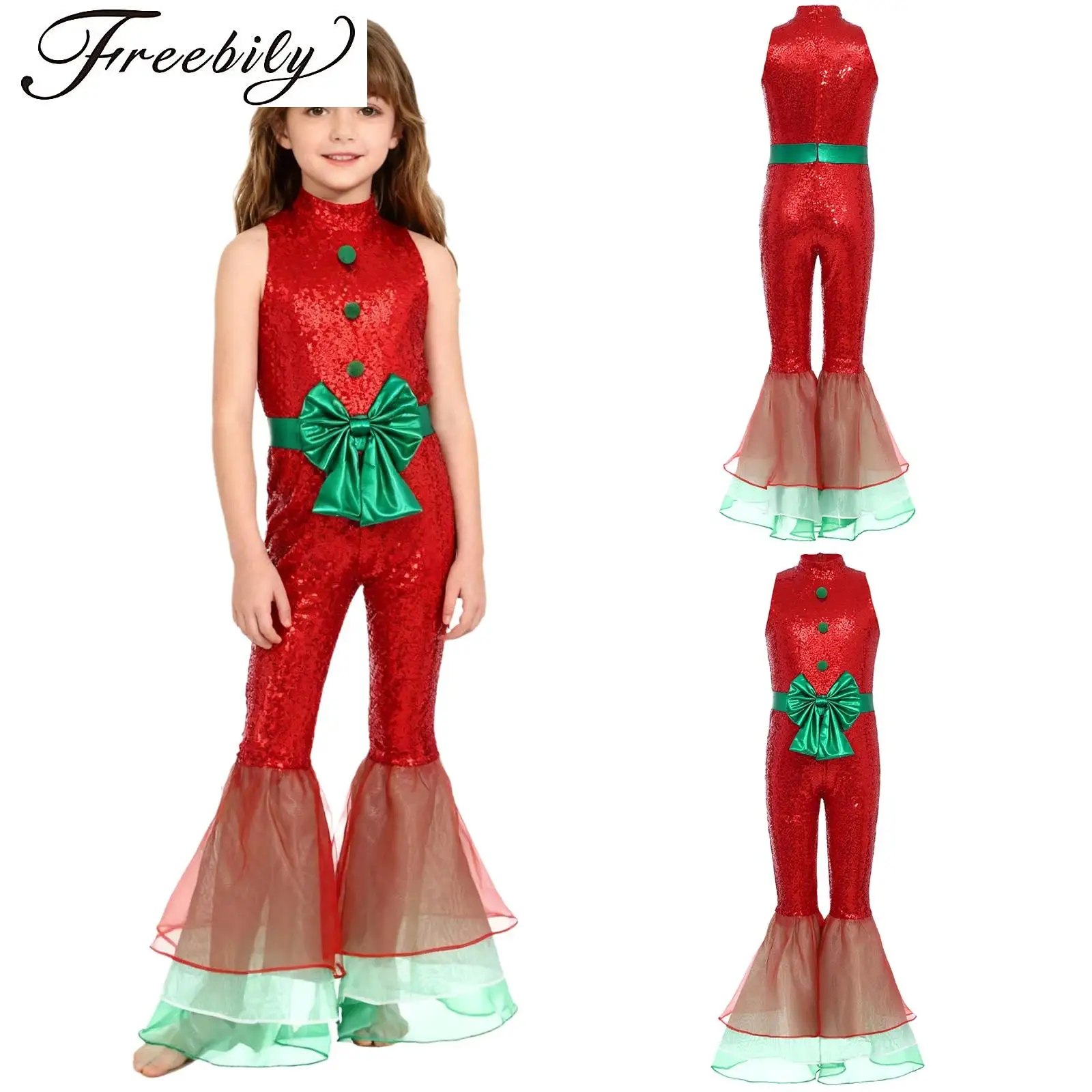 Girls Christmas Sequin Flared Jumpsuit Unitard Costume One Piece Sleeveless Velvet Bodysuit Xmas Santa Sweetie Costume Dancewear
Girls Christmas Sequin Flared Jumpsuit Unitard Costume One Piece Sleeveless Velvet Bodysuit Xmas Santa Sweetie Costume Dancewear
