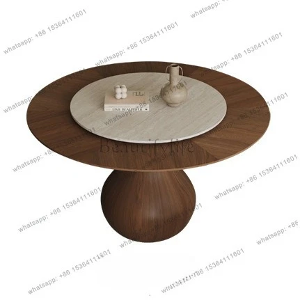 French vintage style solid wood round table home slate round black walnut round dining table and chair combination
French vintage style solid wood round table home slate round black walnut round dining table and chair combination