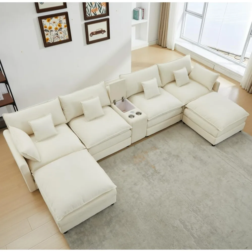 U Shaped Cloud Couch Sectional for Living Room, Modular Sofa with Movable Ottoman, Chenille Sofa with Central Console & USB Port
U Shaped Cloud Couch Sectional for Living Room, Modular Sofa with Movable Ottoman, Chenille Sofa with Central Console & USB Port