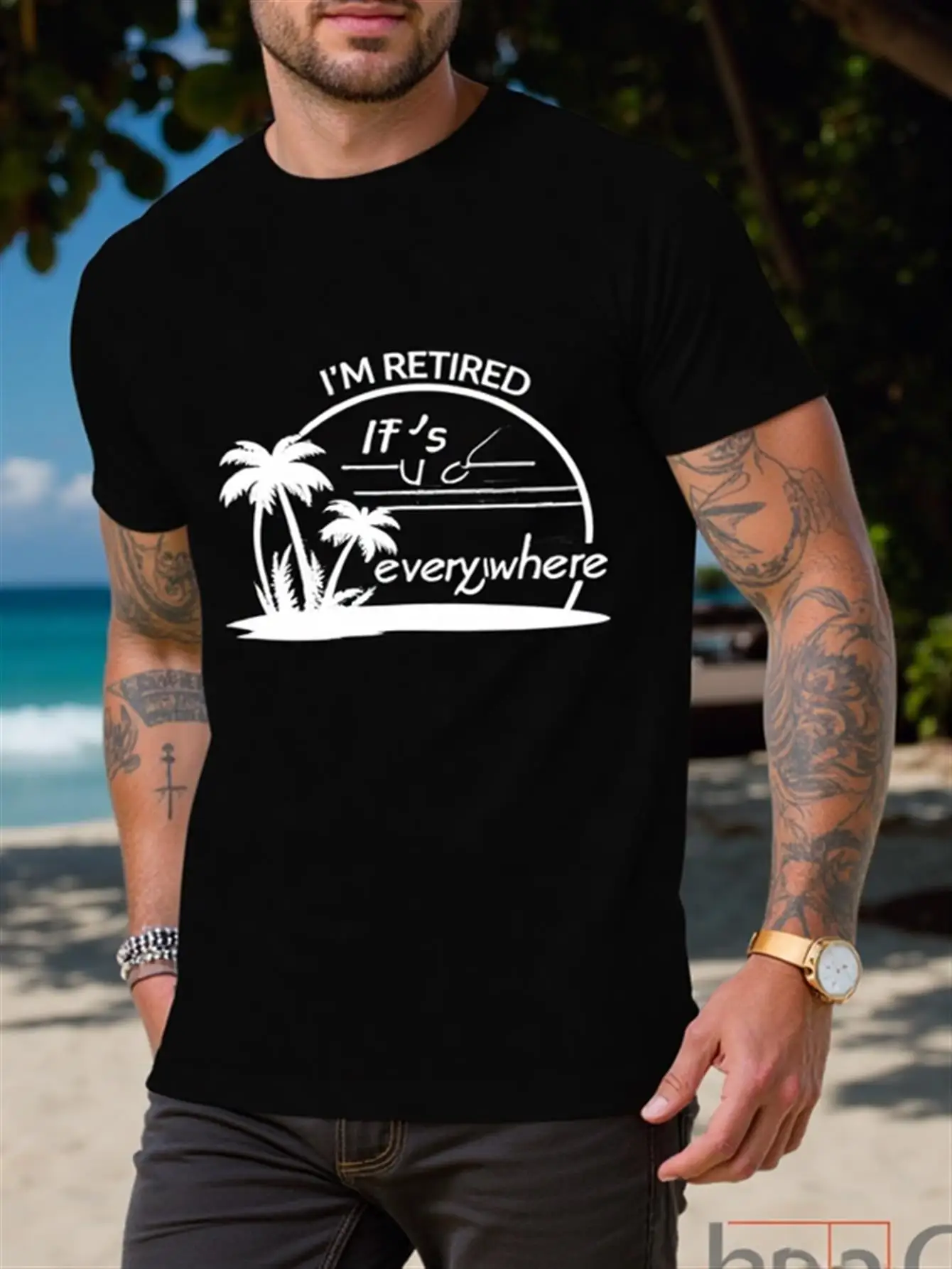 Men's Summer T-Shirt with a Retirement Life Design Featuring Coconut Trees and Sunset, Fabric Round Neck Regular Fit Men's Gift Pure Cotton Holiday Gift Muscle Shirt
Men's Summer T-Shirt with a Retirement Life Design Featuring Coconut Trees and Sunset, Fabric Round Neck Regular Fit Men's Gift Pure Cotton Holiday Gift Muscle Shirt