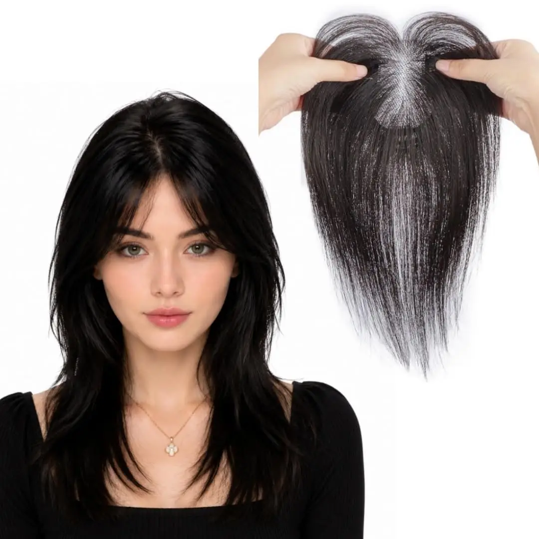 10" Human Hair Topper with 3D French Bangs Clip-in Full Volume Borderless Lace Hairpiece for Thinning Hair Free Parting
10" Human Hair Topper with 3D French Bangs Clip-in Full Volume Borderless Lace Hairpiece for Thinning Hair Free Parting