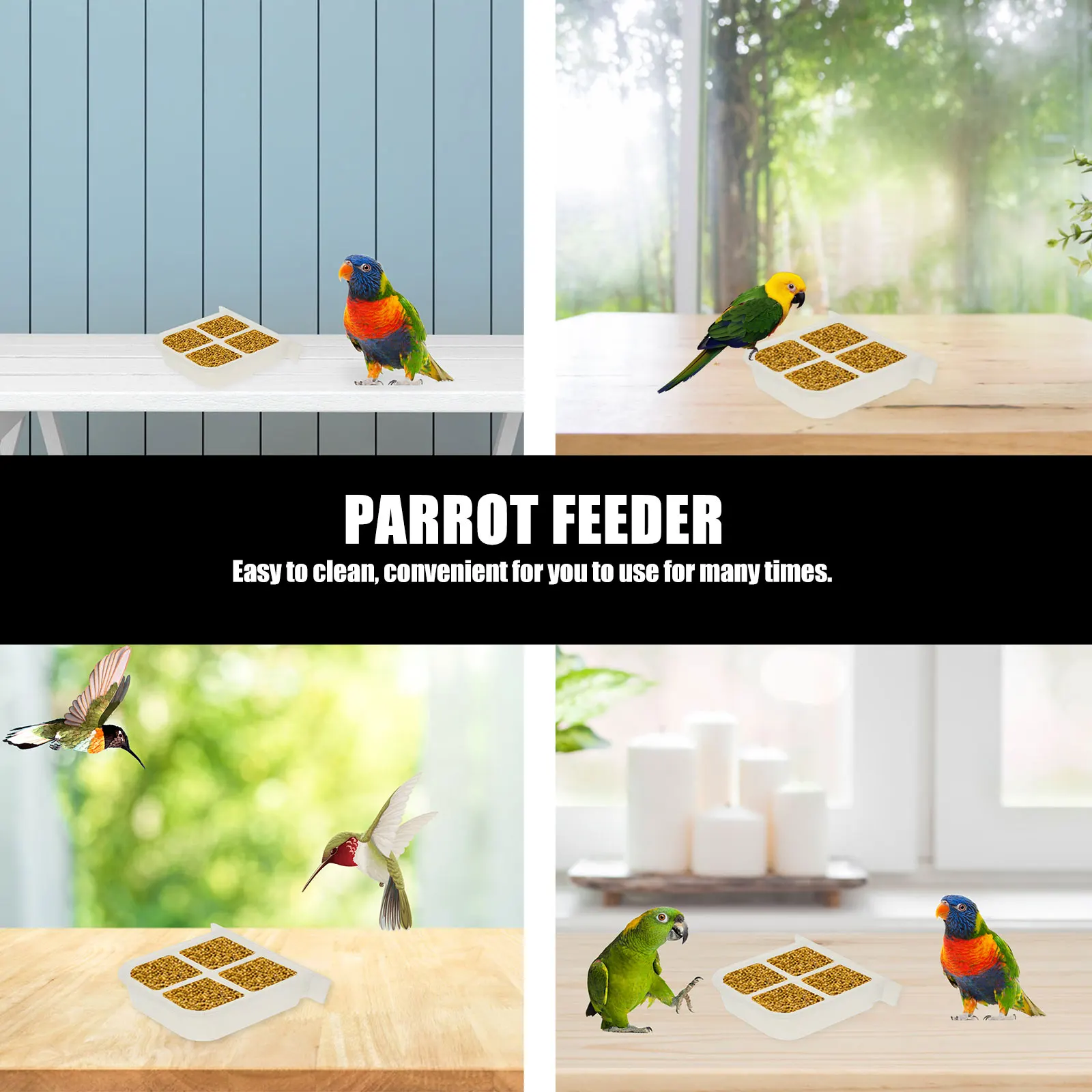 4Pcs Durable Bird Feeding Station Plastic Bird Cage Food Box Parrot Feeder Pet Supply Container
4Pcs Durable Bird Feeding Station Plastic Bird Cage Food Box Parrot Feeder Pet Supply Container