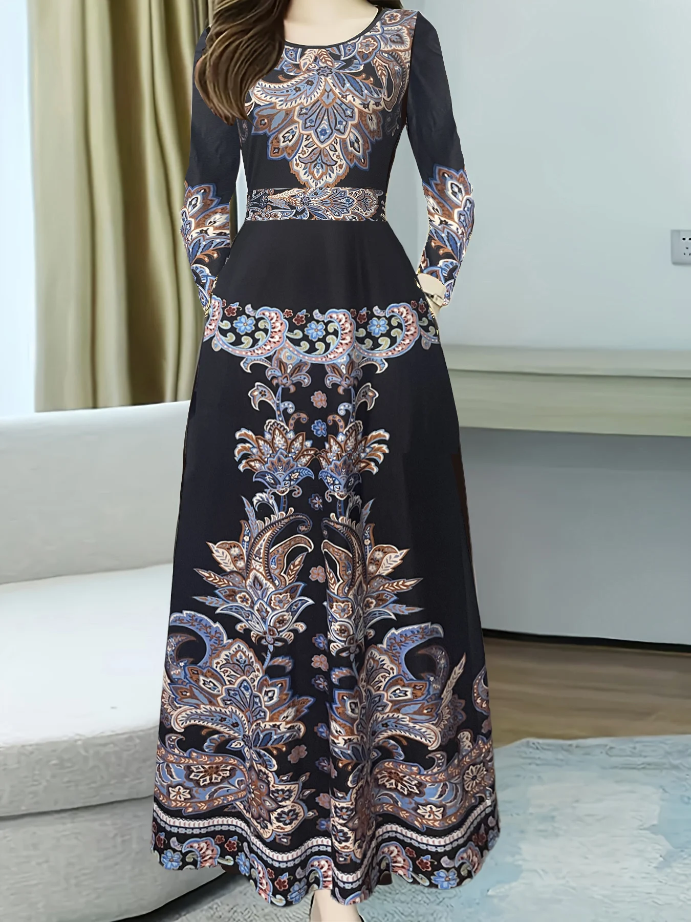 Весенне-осенний новый ближневосточный халат в этническом стиле, элегантный и облегающий крой с карманами, модное платье с длинными рукавами с принтом и стильным и профессиональным образцом
Весенне-осенний новый ближневосточный халат в этническом стиле, элегантный и облегающий крой с карманами, модное платье с длинными рукавами с принтом и стильным и профессиональным образцом