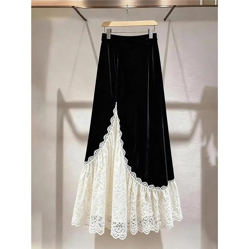 Юбка женская в французском винтажном стиле, черная, из бархата, с кружевными вставками, эластичная, повседневная, с оборками, из велюра
Юбка женская в французском винтажном стиле, черная, из бархата, с кружевными вставками, эластичная, повседневная, с оборками, из велюра