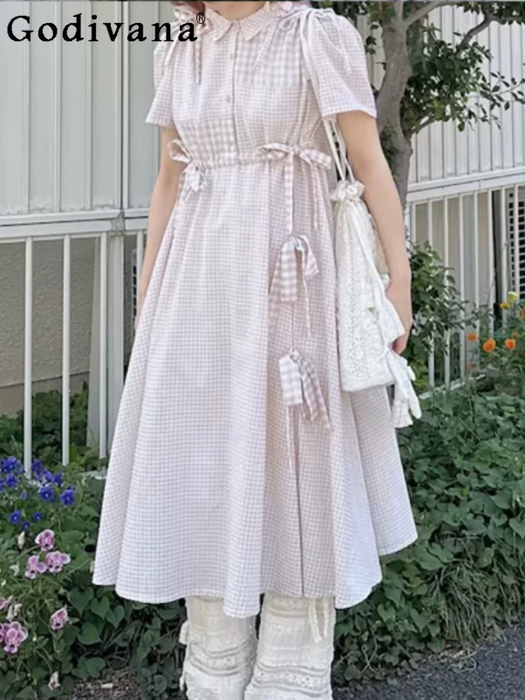 Summer Sweet Japanese Plaid Splicing Three-dimensional Bow Loose Dress Fashion Girl Short Sleeve Turn-down Collar Long Dresses
Summer Sweet Japanese Plaid Splicing Three-dimensional Bow Loose Dress Fashion Girl Short Sleeve Turn-down Collar Long Dresses