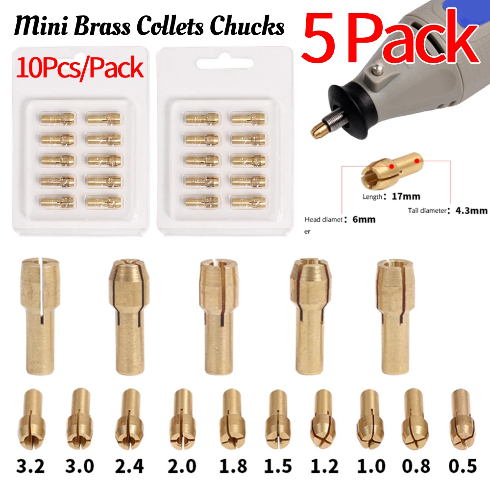5Pack 10Pcs/Set 3.2/3.0/2.4/2.0/1.8/1.5/1.2/1.0/0.8/0.5mm Drill Brass Collet Rotary Tool For Electric Motor Shaft Drill Bit Tool 
5Pack 10Pcs/Set 3.2/3.0/2.4/2.0/1.8/1.5/1.2/1.0/0.8/0.5mm Drill Brass Collet Rotary Tool For Electric Motor Shaft Drill Bit Tool