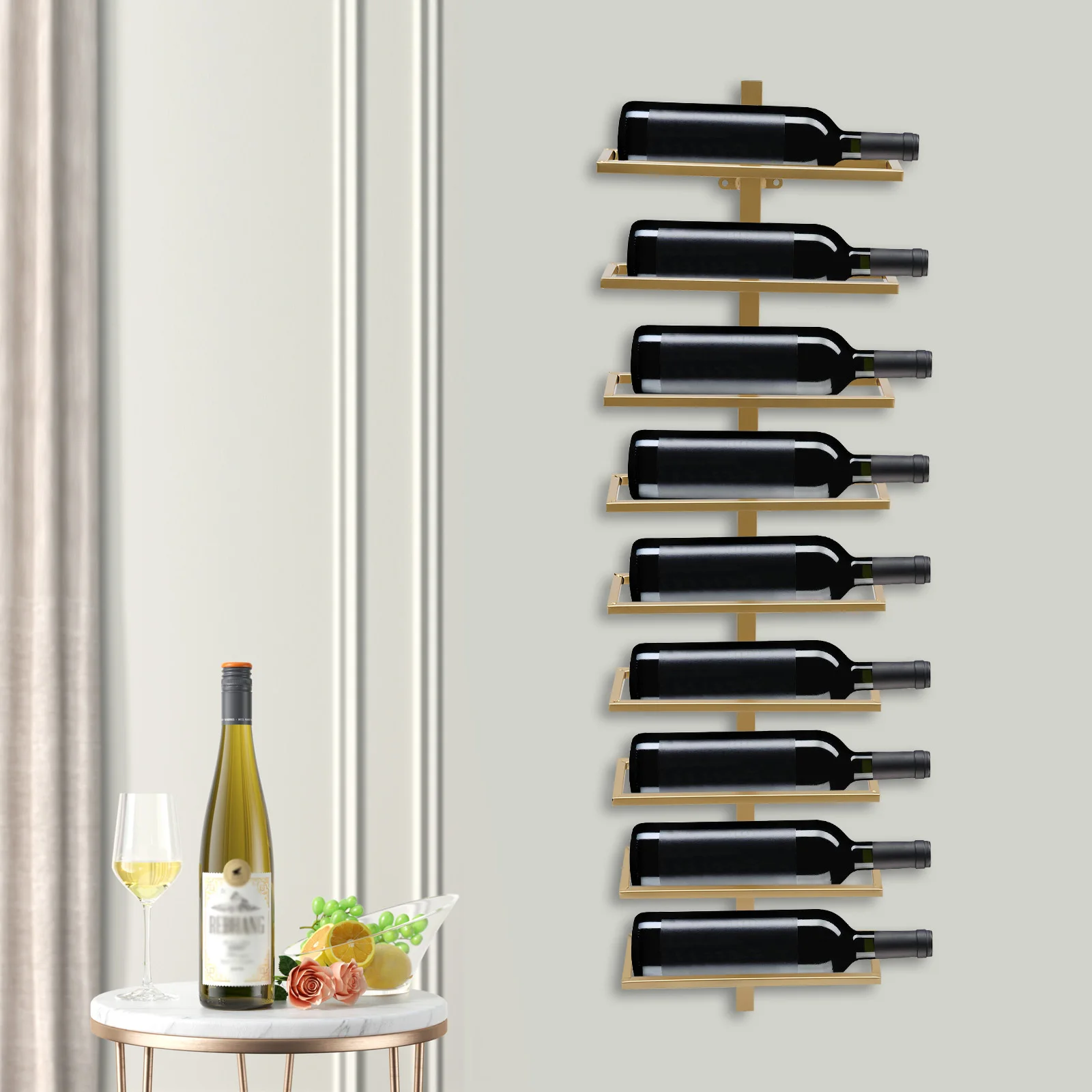 Verticial Metal Wall Hanging Wine Display Shelf Hold Up to 9 Bottles, Separable Wall Wine Holder Bottle Storage Organizer Gold
Verticial Metal Wall Hanging Wine Display Shelf Hold Up to 9 Bottles, Separable Wall Wine Holder Bottle Storage Organizer Gold