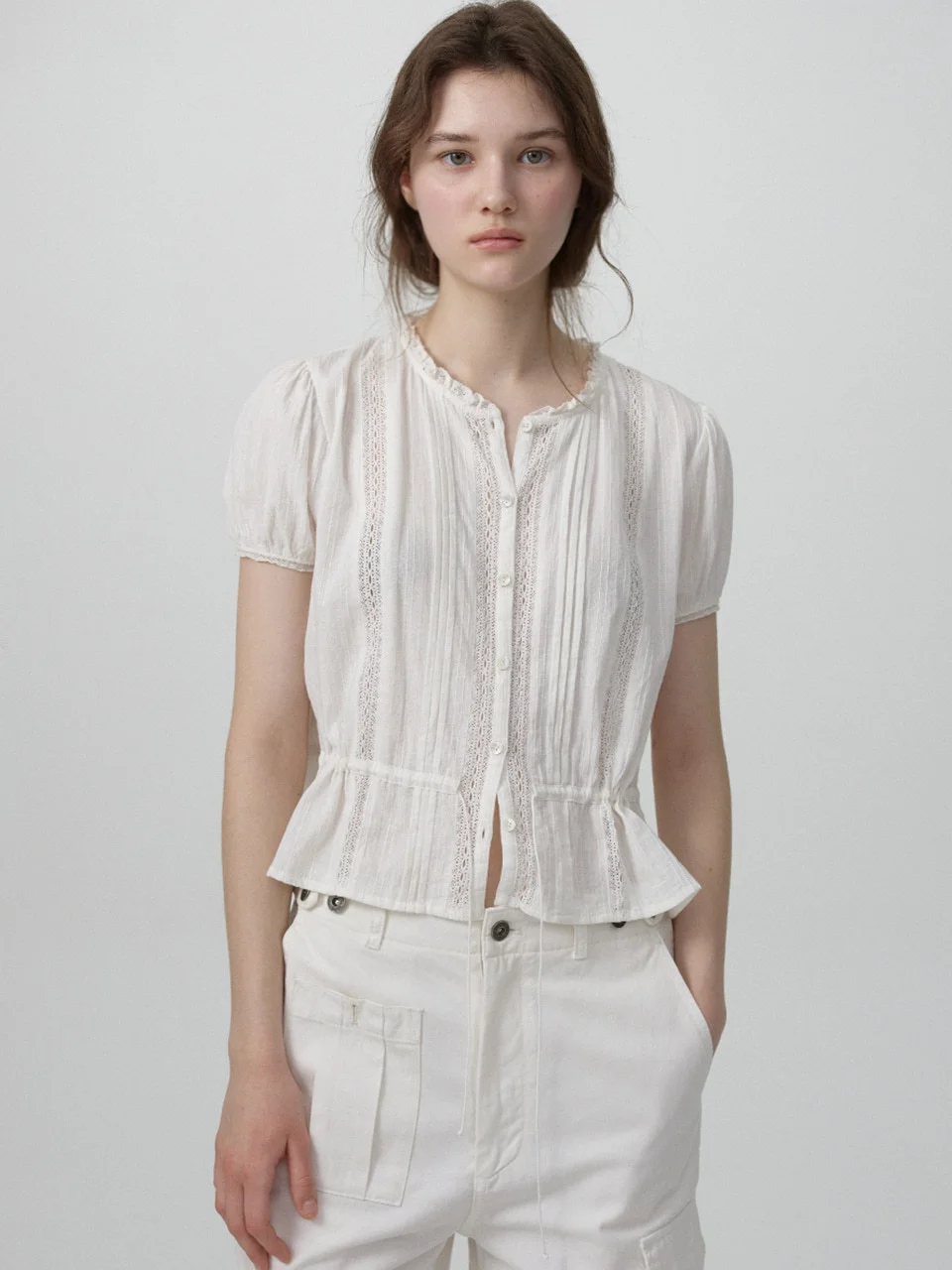 Women's Bubble Sleeve Shirt Bow Waist Short Sleeve Cotton Casual Style Fashionable Wooden Trim Breathable Summer Top
Women's Bubble Sleeve Shirt Bow Waist Short Sleeve Cotton Casual Style Fashionable Wooden Trim Breathable Summer Top
