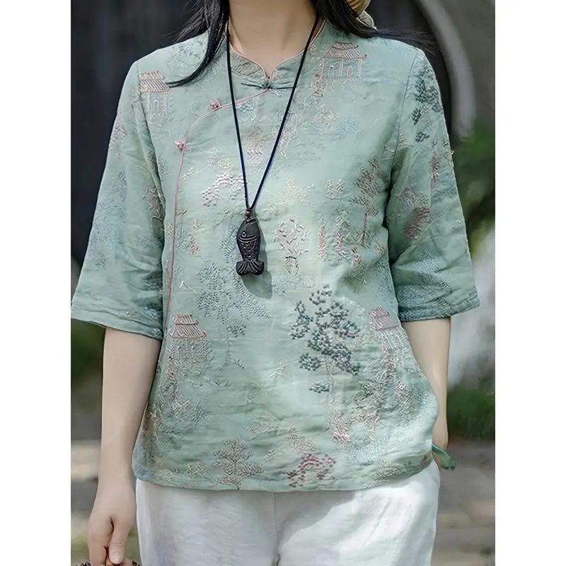 Chinese Embroidery Shirt Women's Princess Sleeve Top Quality Fabric Non-deformable Cross-Border Fashionable Summer Blouse
Chinese Embroidery Shirt Women's Princess Sleeve Top Quality Fabric Non-deformable Cross-Border Fashionable Summer Blouse