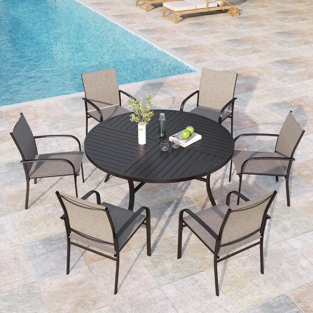 7 Pieces Outdoor Table and Chairs, Patio Dining Set for 6 Includes 54" Round Outdoor Table and 6 Patio Chair Set
7 Pieces Outdoor Table and Chairs, Patio Dining Set for 6 Includes 54" Round Outdoor Table and 6 Patio Chair Set