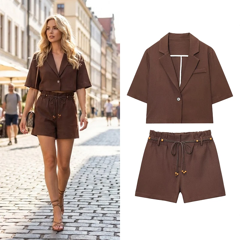 Willshela Women Fashion 2 Piece Set Brown Single Button Blazer & Front Zipper Shorts With Belt Female Chic Lady Shorts Sets
Willshela Women Fashion 2 Piece Set Brown Single Button Blazer & Front Zipper Shorts With Belt Female Chic Lady Shorts Sets