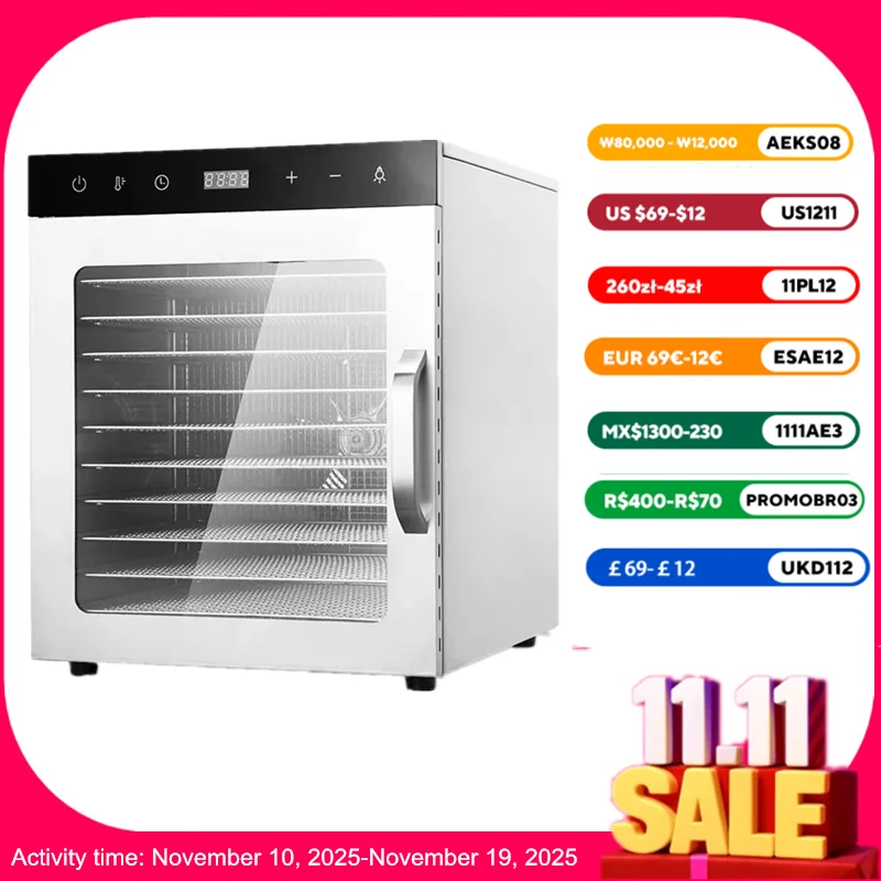 10 layer Food Dehydration Dried Fruit Machine Stainless Steel Air Drying Machine Large Capacity Touch Household and Commercial
10 layer Food Dehydration Dried Fruit Machine Stainless Steel Air Drying Machine Large Capacity Touch Household and Commercial