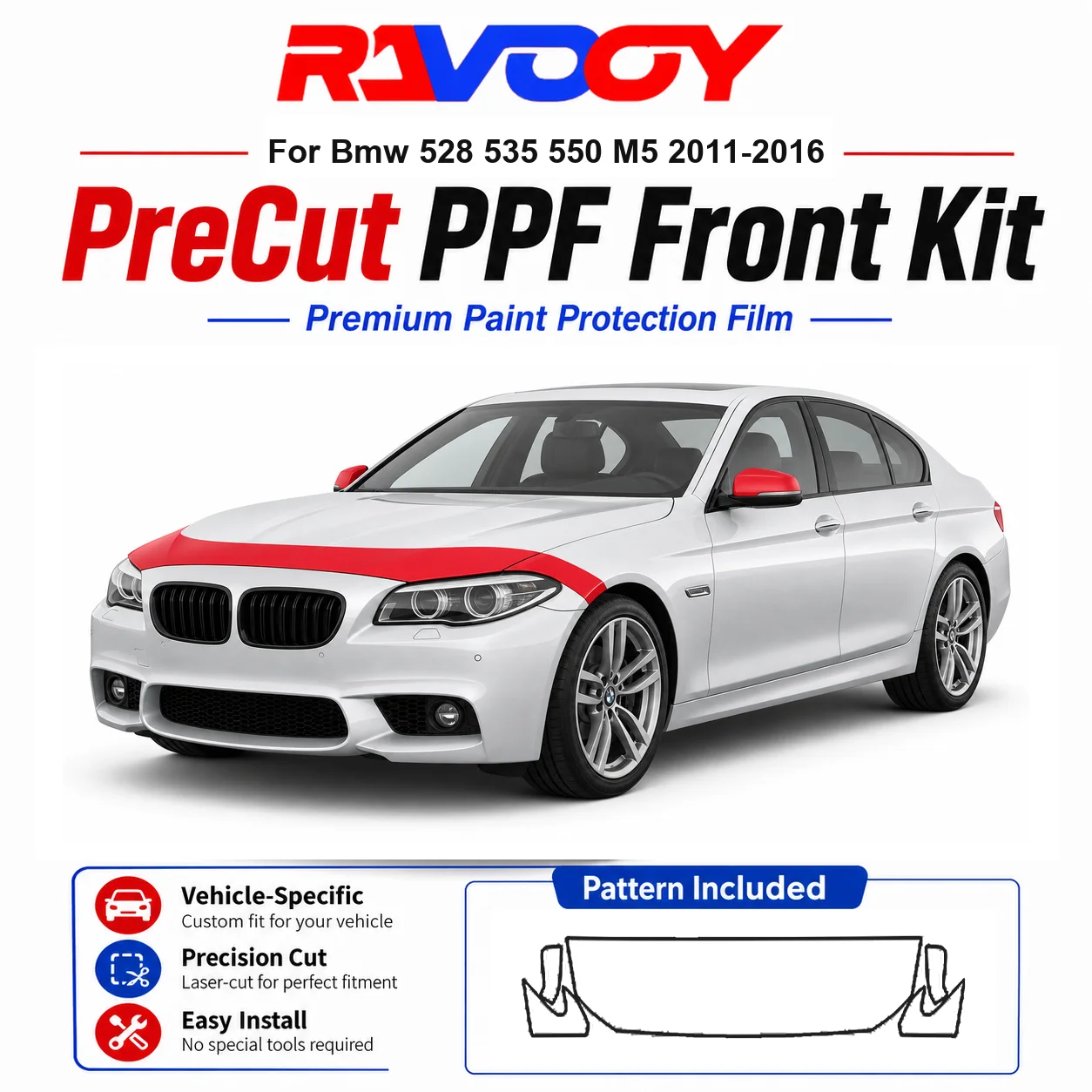 8.5mil TPU Precut PPF Kit For BMW 528 535 550 M5 2011-2016 - Hood, Fenders & Mirror Set - Self-Healing Clear Bra Film
8.5mil TPU Precut PPF Kit For BMW 528 535 550 M5 2011-2016 - Hood, Fenders & Mirror Set - Self-Healing Clear Bra Film
