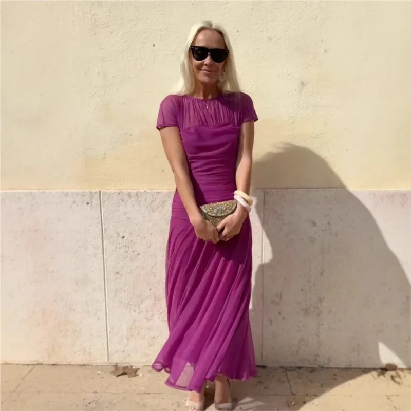 Summer Round Neck Short Sleeve Big Hem Dresses Women See Through Solid Mesh Patchwork Elegant Maxi Dress Casual Ladies Dress
Summer Round Neck Short Sleeve Big Hem Dresses Women See Through Solid Mesh Patchwork Elegant Maxi Dress Casual Ladies Dress