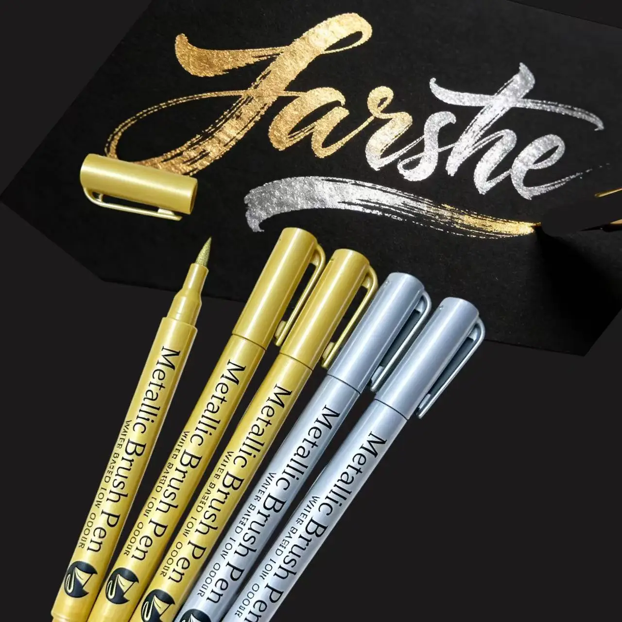 5Pcs Metallic Brush Marker Pens(3 Golden+2 Silver), Waterproof Markers for Graffiti, Signature, Painting, Art Supplies
5Pcs Metallic Brush Marker Pens(3 Golden+2 Silver), Waterproof Markers for Graffiti, Signature, Painting, Art Supplies