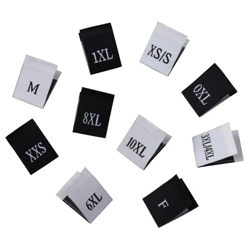 100PCS XXS~10XL Size Labels High Density Embroidered Tags for Clothing & Jackets Black/White Cut & Fold Care Labels
100PCS XXS~10XL Size Labels High Density Embroidered Tags for Clothing & Jackets Black/White Cut & Fold Care Labels