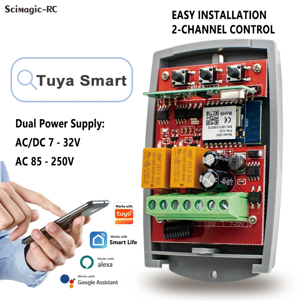 Smart WiFi Garage Door Opener Receiver 2CH 433.92MHz Universal Switch 1-10Pcs AC/DC 7-32V AC85-250V Works With TUYA
Smart WiFi Garage Door Opener Receiver 2CH 433.92MHz Universal Switch 1-10Pcs AC/DC 7-32V AC85-250V Works With TUYA