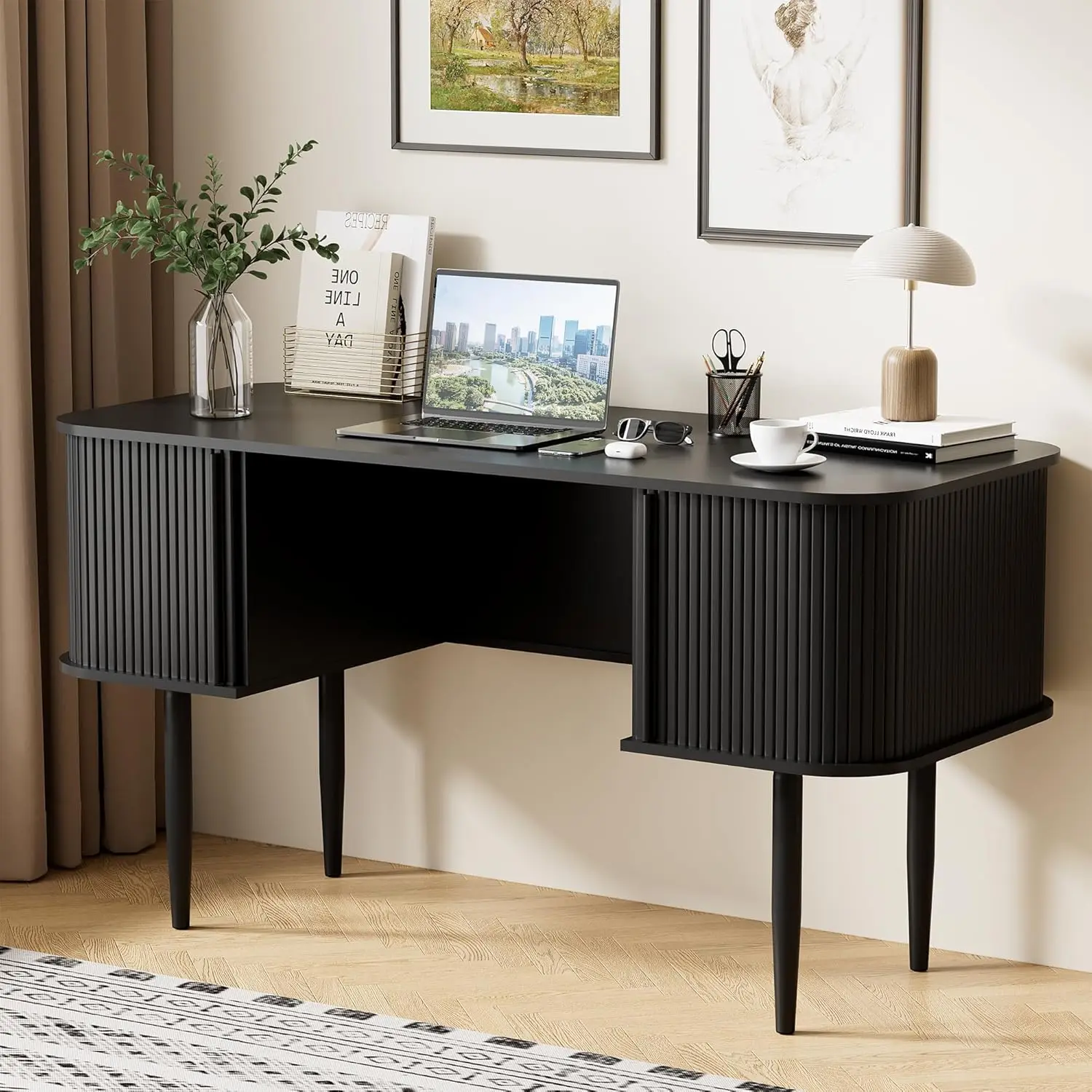 55" Modern Writing Desk with Sliding Doors, Wood Home Office Desk with Storage, Computer Desk for Study, Living, Customized
55" Modern Writing Desk with Sliding Doors, Wood Home Office Desk with Storage, Computer Desk for Study, Living, Customized