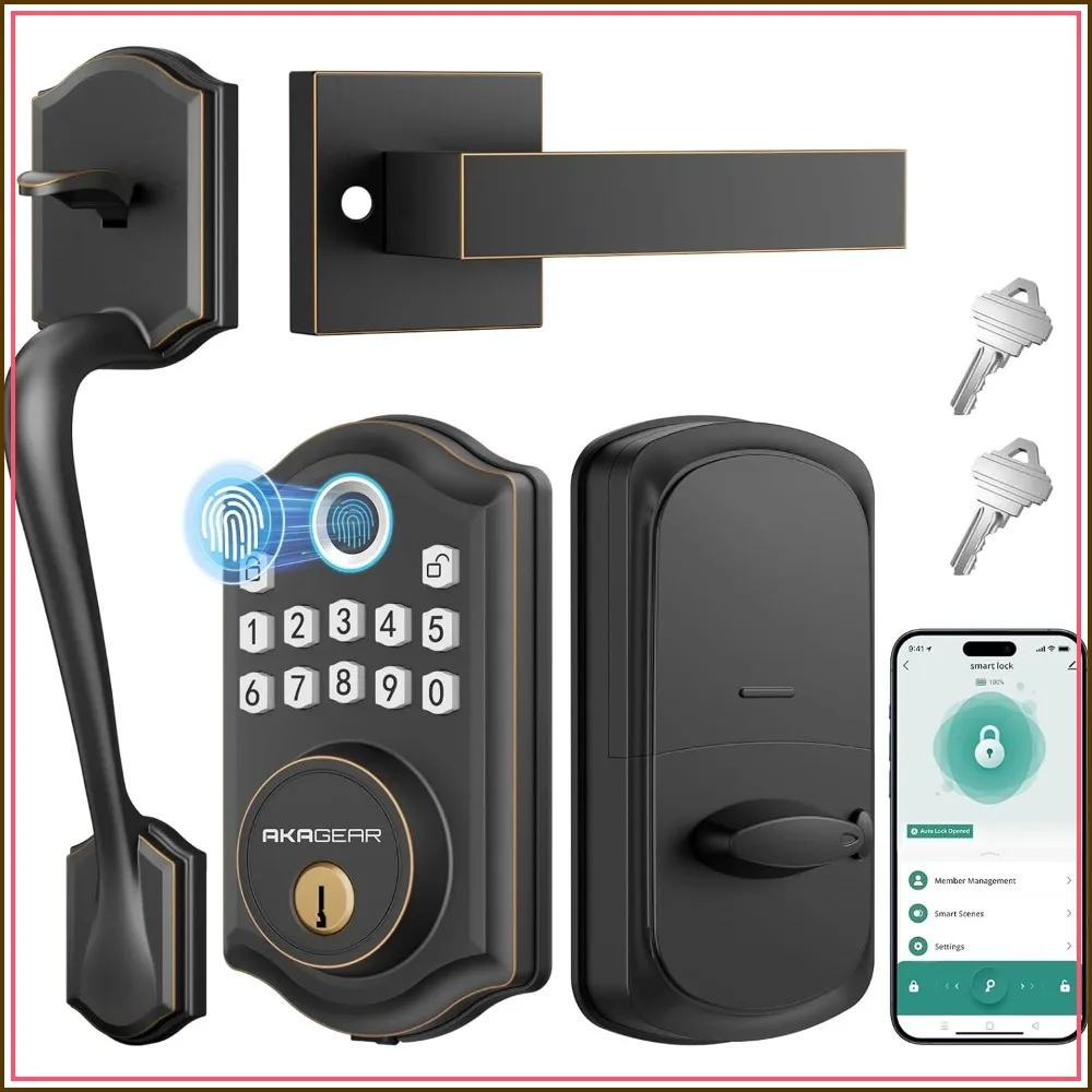 Smart Keyless Door Lock with Fingerprint, Keypad, Bluetooth App Control, Auto-Lock, Oil Rubbed Bronze
Smart Keyless Door Lock with Fingerprint, Keypad, Bluetooth App Control, Auto-Lock, Oil Rubbed Bronze