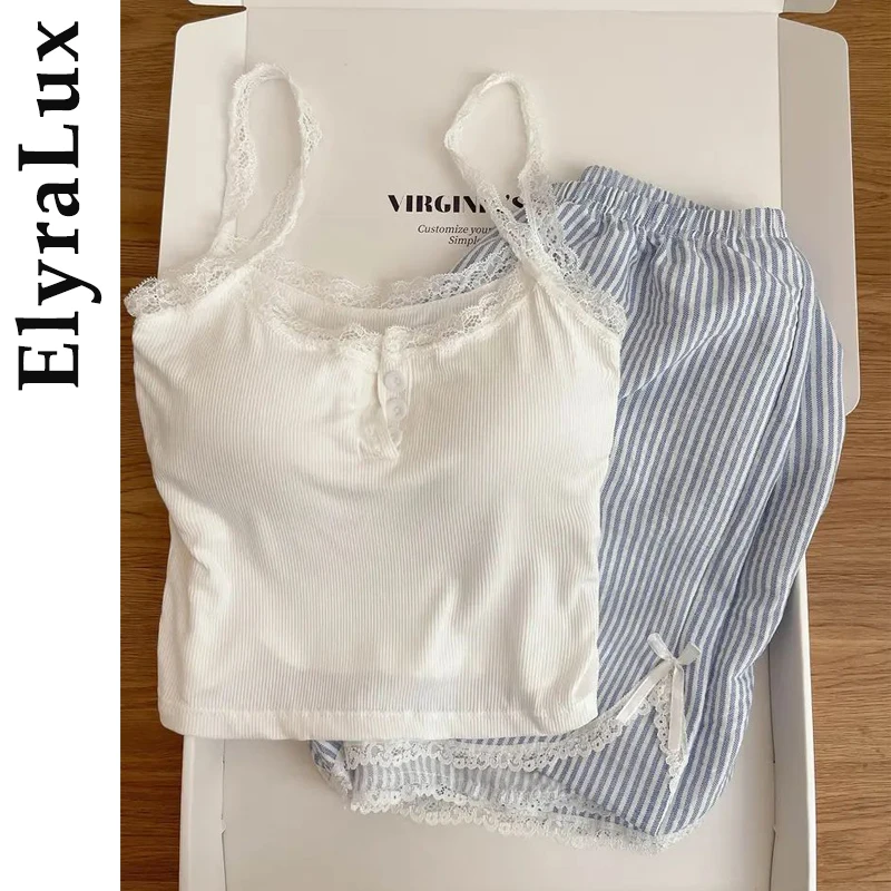 ElyraLux Sexy Lace Trim Camisole Women's Suspenders Shorts Set Sweet Spicy Girl Pure Desire Fashion Pajama Summer Ensemble
ElyraLux Sexy Lace Trim Camisole Women's Suspenders Shorts Set Sweet Spicy Girl Pure Desire Fashion Pajama Summer Ensemble