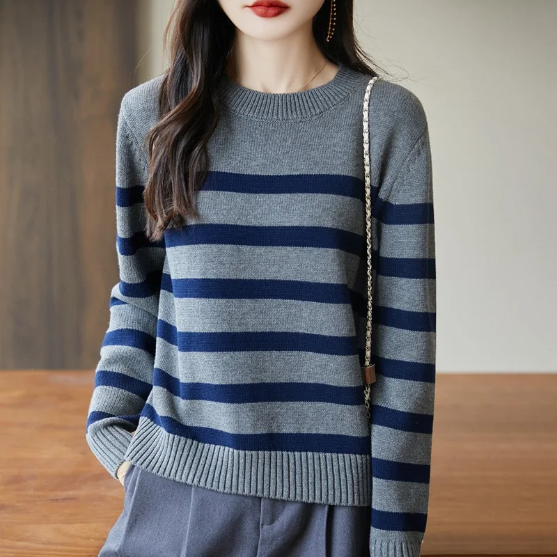 Autumn Winter New Thickened Cotton Knitted Sweater Women, Round Neck% Cotton Fashion Striped Sweater
Autumn Winter New Thickened Cotton Knitted Sweater Women, Round Neck% Cotton Fashion Striped Sweater
