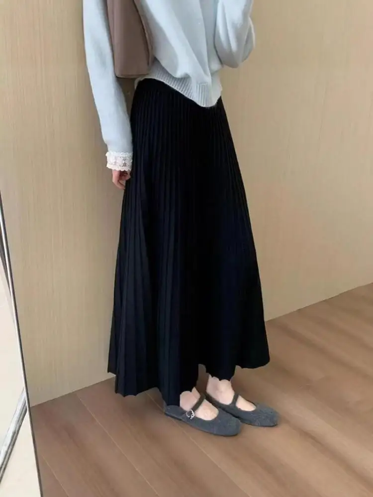Korean Fashion Women Solid Holiday Versatile Knitted Pleated Half Skirts Autumn Winter High Waist A- Line Long Skirt Streetwear
Korean Fashion Women Solid Holiday Versatile Knitted Pleated Half Skirts Autumn Winter High Waist A- Line Long Skirt Streetwear
