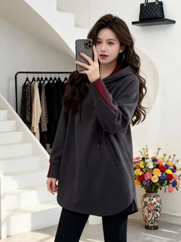 Gray Fleece-Lined Hoodie Medium to Long Sleeve Long Sleeve Hooded Sweatshirt for plus Size Women Spring Lazy Style Loose Slim...
Gray Fleece-Lined Hoodie Medium to Long Sleeve Long Sleeve Hooded Sweatshirt for plus Size Women Spring Lazy Style Loose Slim...