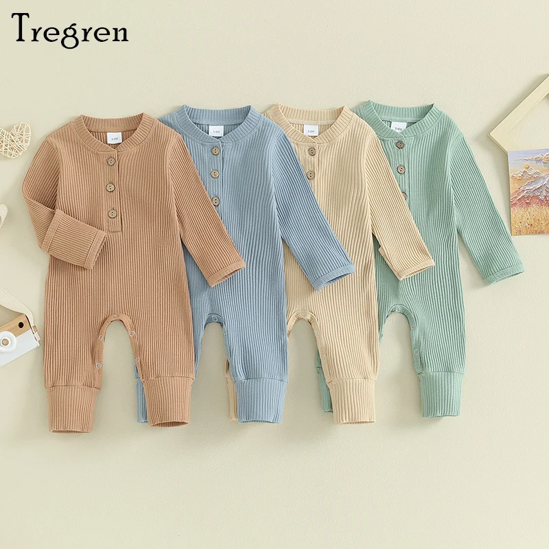 Tregren 0-18M Unisex Baby Jumpsuit Infant Boys Girls Autumn Casual Solid Color Long Sleeve Crew Neck Ribbed Button Rompers
Tregren 0-18M Unisex Baby Jumpsuit Infant Boys Girls Autumn Casual Solid Color Long Sleeve Crew Neck Ribbed Button Rompers