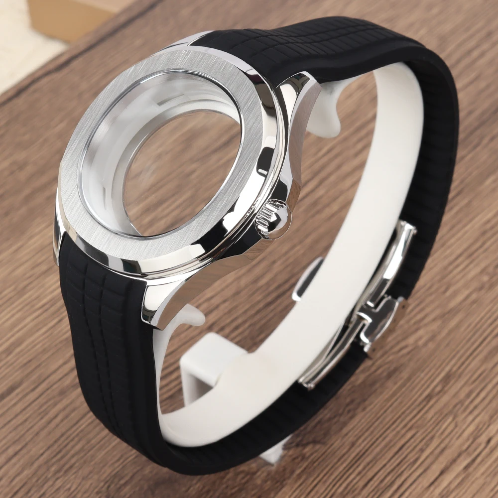 Silver 42mm NH35 Watch Case Rubber Bracelet for NH35 NH36 NH34 NH38 Movement Nautilus AQUANAUT Case Parts Transparent back cover
Silver 42mm NH35 Watch Case Rubber Bracelet for NH35 NH36 NH34 NH38 Movement Nautilus AQUANAUT Case Parts Transparent back cover
