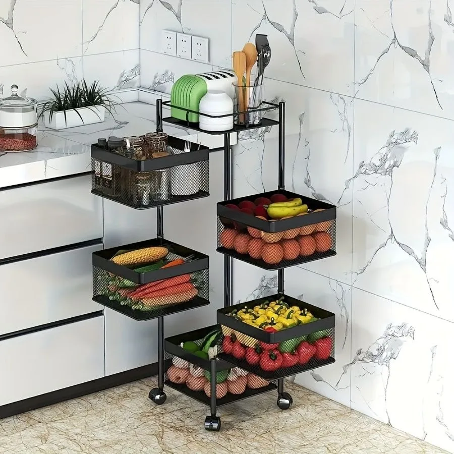 Rotating Kitchen Storage Shelf 5 Tier Metal Fruit Vegetable Storage Basket MultiLayer Vegetable Rack Storage Trolley on Wheels
Rotating Kitchen Storage Shelf 5 Tier Metal Fruit Vegetable Storage Basket MultiLayer Vegetable Rack Storage Trolley on Wheels