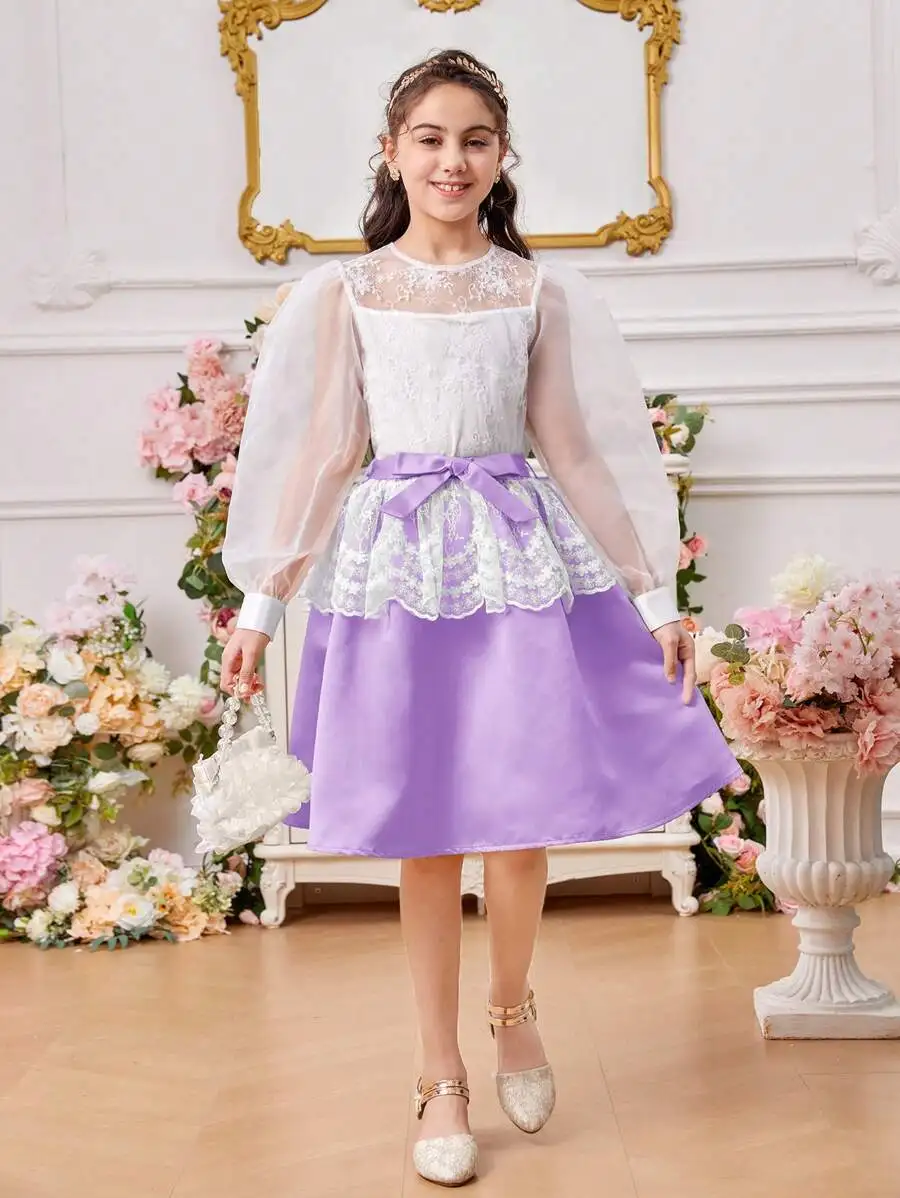 Women Round Neck Lantern Sleeve Mesh Embroidery Top With Detachable Belt And Skirt Set
Women Round Neck Lantern Sleeve Mesh Embroidery Top With Detachable Belt And Skirt Set
