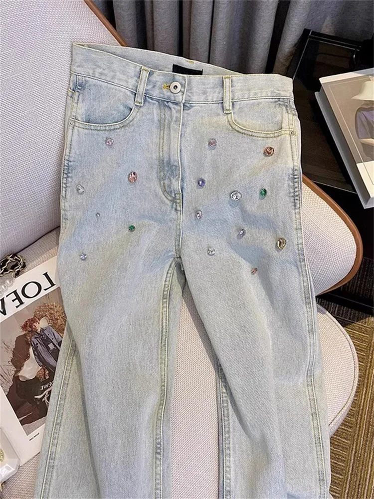 High Waist Wide Leg Straight Jeans Women's Spring Summer Design Sense Retro Heavy Du Diamond Embellied Denim Pants
High Waist Wide Leg Straight Jeans Women's Spring Summer Design Sense Retro Heavy Du Diamond Embellied Denim Pants