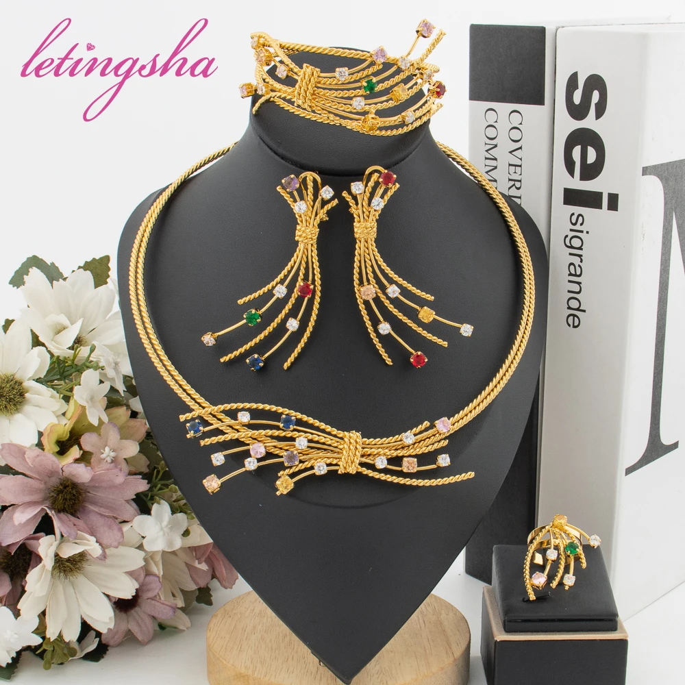 Dubai Fashion Necklace Set Jewelry Sets for Women Pendant Clip Earrings Bangle Rings Set Nigerian African Gold Color Jewellery
Dubai Fashion Necklace Set Jewelry Sets for Women Pendant Clip Earrings Bangle Rings Set Nigerian African Gold Color Jewellery