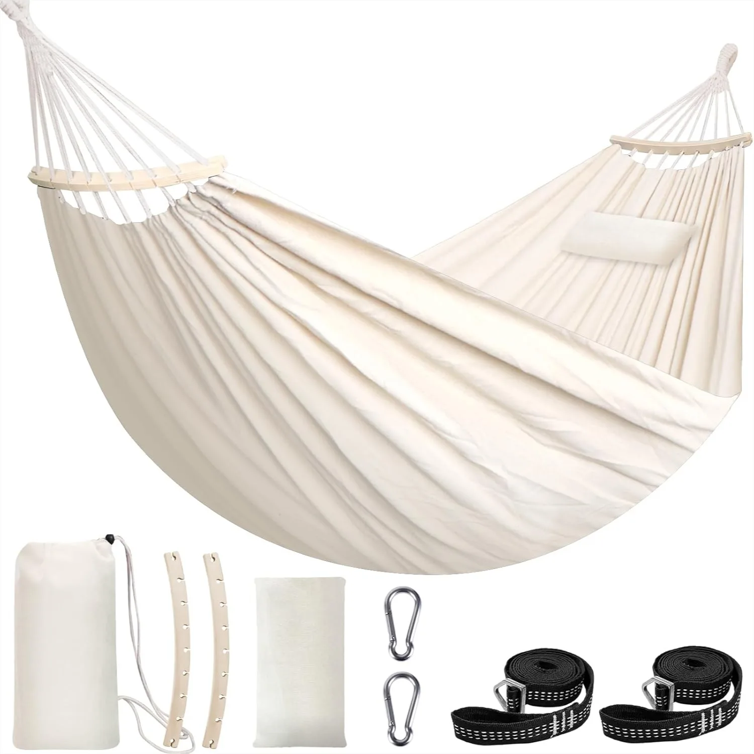 Cotton Hammock for Stand 9.8ft x 4.9ft, Holds 660lbs Portable Tree Hammock with Spreader Bar, Pillow, Straps & Carabiners for
Cotton Hammock for Stand 9.8ft x 4.9ft, Holds 660lbs Portable Tree Hammock with Spreader Bar, Pillow, Straps & Carabiners for