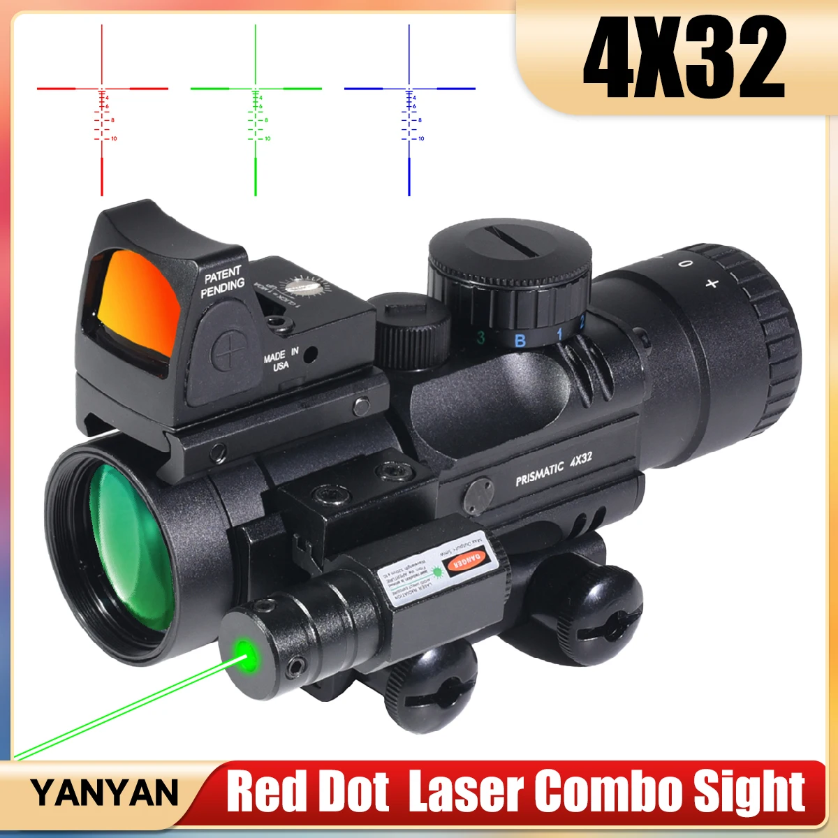 4X32 Riflescope Red Dot Laser Tactical Combo Sight Airsoft / Hunting Rifle Scopes Tri-Illuminated Reticle Scopes for 20mm Mount
4X32 Riflescope Red Dot Laser Tactical Combo Sight Airsoft / Hunting Rifle Scopes Tri-Illuminated Reticle Scopes for 20mm Mount