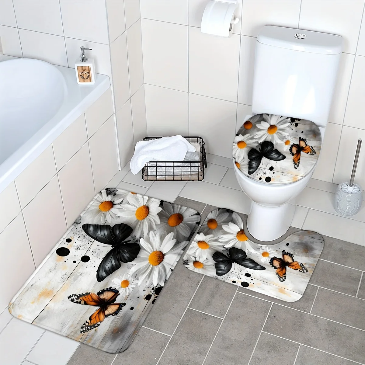 3 предмета, весенний фестиваль, чернила, ромашка, бабочка, древесное зерно, набор для ванной комнаты, ванна, туалет, ковер, U-образный коврик, сиденье для унитаза
3 предмета, весенний фестиваль, чернила, ромашка, бабочка, древесное зерно, набор для ванной комнаты, ванна, туалет, ковер, U-образный коврик, сиденье для унитаза