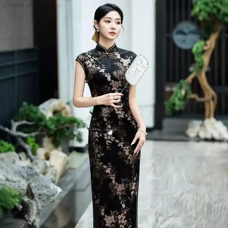 Elegant Female Long Qipao New Chinese Style Dress Cheongsam Classical Sleeveless Jacquard Vestidos Oriental Costume Party Dress
Elegant Female Long Qipao New Chinese Style Dress Cheongsam Classical Sleeveless Jacquard Vestidos Oriental Costume Party Dress