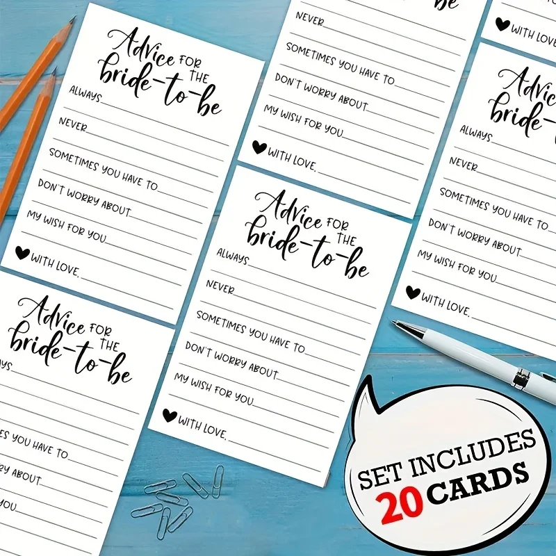 20PCS Advice and Wish Cards for Fianc É E, Perfect Wedding Party Celebration and Decoration, Office Supplies Cards
20PCS Advice and Wish Cards for Fianc É E, Perfect Wedding Party Celebration and Decoration, Office Supplies Cards